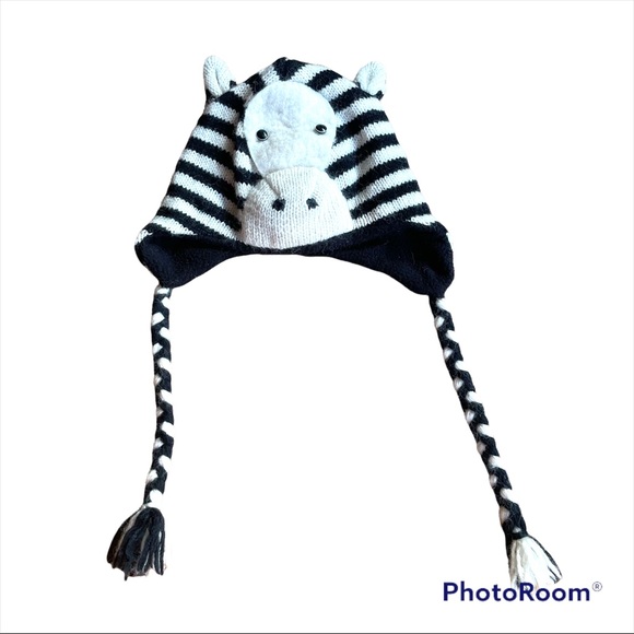 Wool Zebra Cozy Hat with Braids - Picture 1 of 7